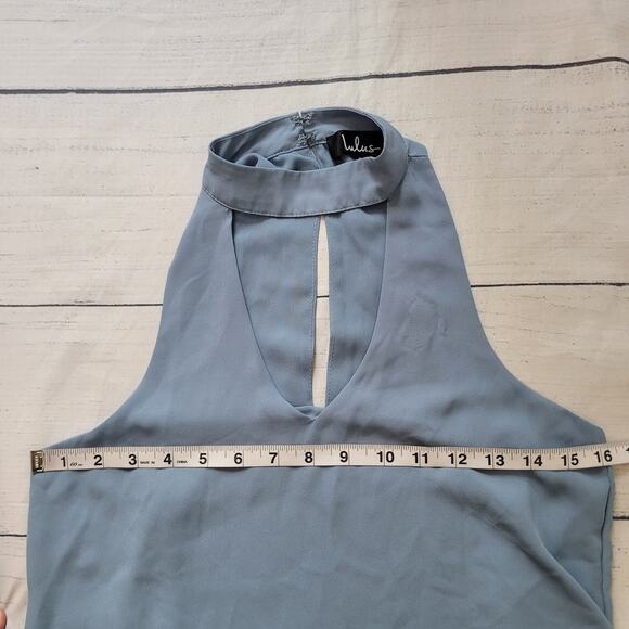 Lulus Size S Groove Thing Slate Blue Swing Dress Halter Neckline Flowy‎ Casual - Picture 8 of 11